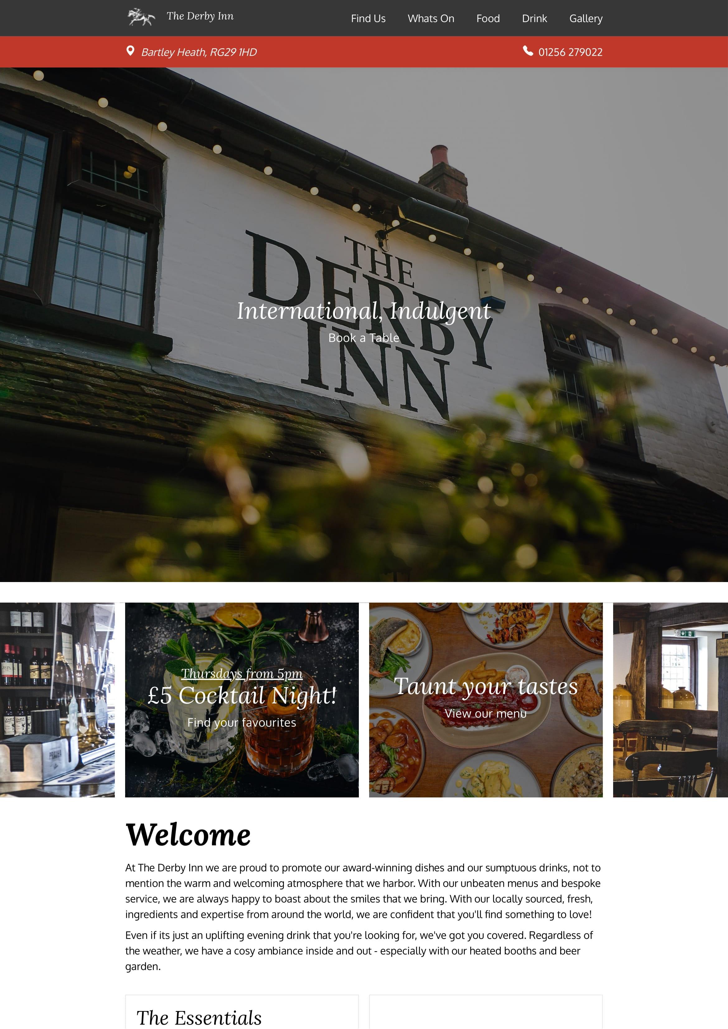The Derby Inn Website front page